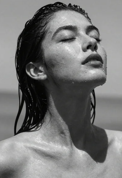 Black and white portrait of woman with closed eyes