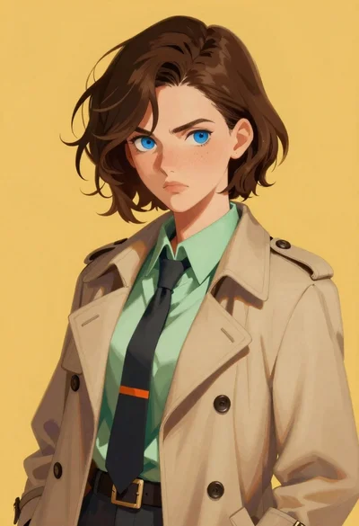 Digital portrait of young woman in beige trench coat