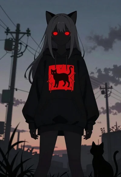 Anime girl with grey hair standing by power lines