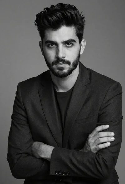 Black and white portrait of a young man in suit
