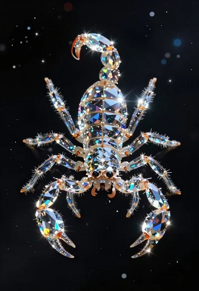 Crystalline scorpion suspended in deep space dust