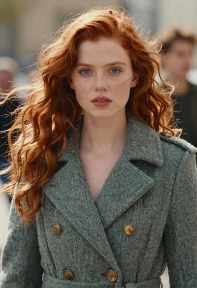 Medium close up portrait of young woman with red hair