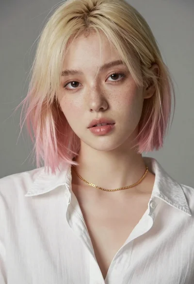 Soft portrait of young woman with platinum blonde bob