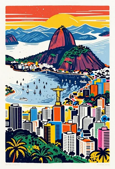 Rio de janeiro cityscape with sugarloaf mountain and christ redeemer