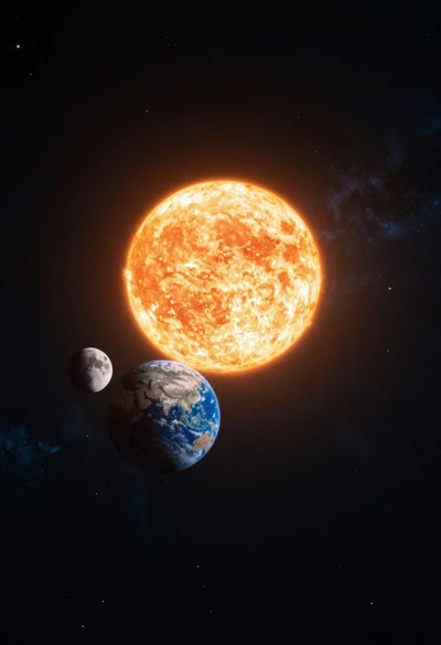 Majestic view of solar system featuring sun blue planet and grey moon