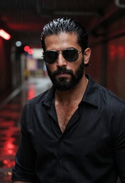 Man in sunglasses in rainy subway tunnel