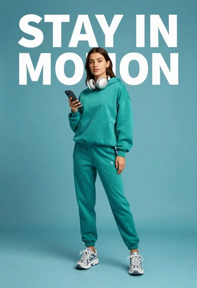 Woman in athletic wear against teal background