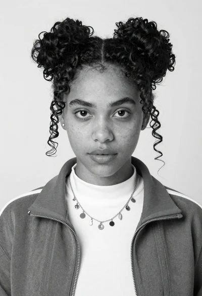 Black and white studio portrait of young woman