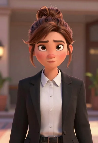 Animated portrait of young woman in black blazer