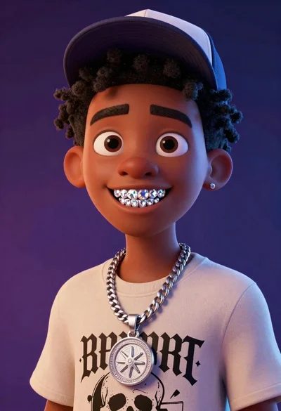 Cartoon portrait of black man with diamond grillz