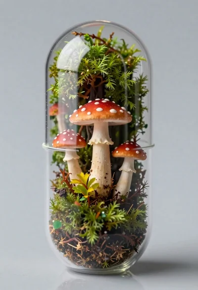Macro shot of miniature forest inside a medical capsule