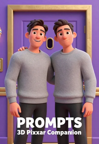 Two men standing side by side in front of a purple door