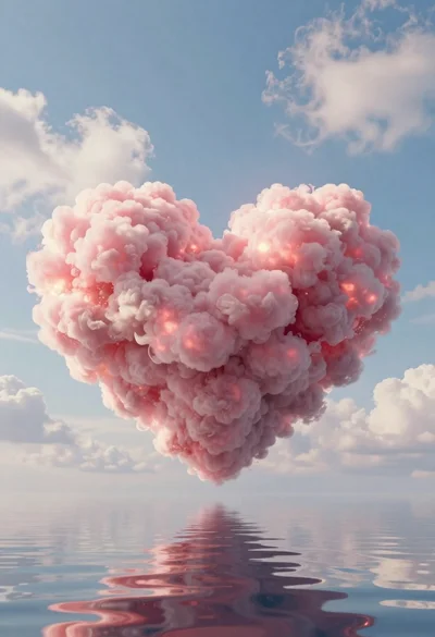Heart shaped cloud floating over calm water