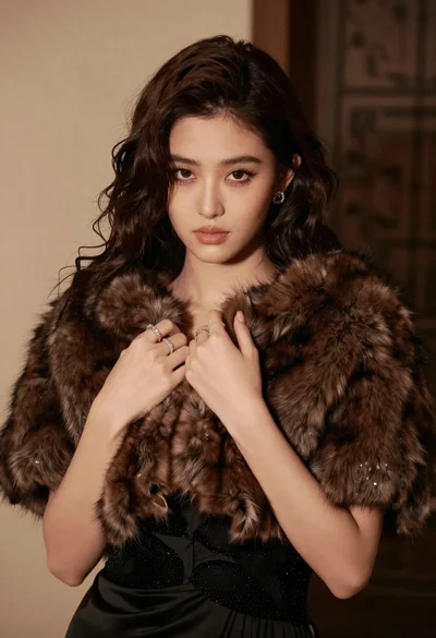 Glamorous portrait of woman in dark fur stole and black gown