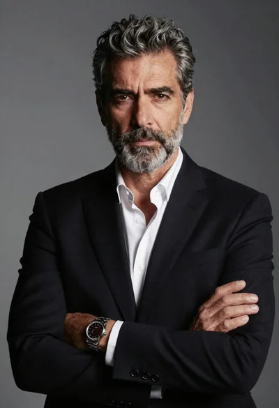 Portrait of middle aged man in black suit jacket