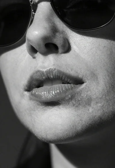 High contrast black and white close up of womans face