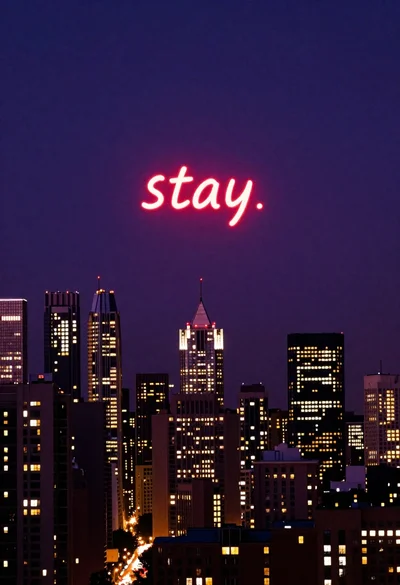 Night cityscape skyline with illuminated skyscrapers and purple horizon