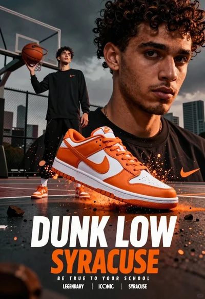 Close up portrait of young man near floating nike dunk shoe