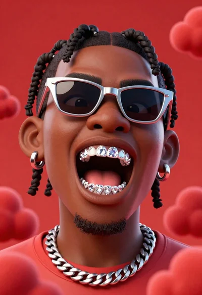 Hyper realistic 3d caricature of black male with braided hair shouting against