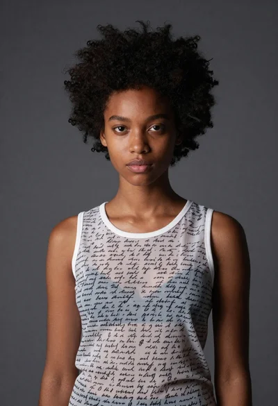Portrait of young woman with dark skin and spiky black hair