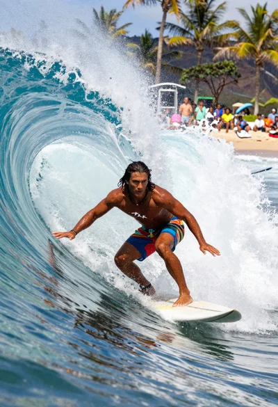Fearless surfer riding massive barrel at hawaii pipeline reef break