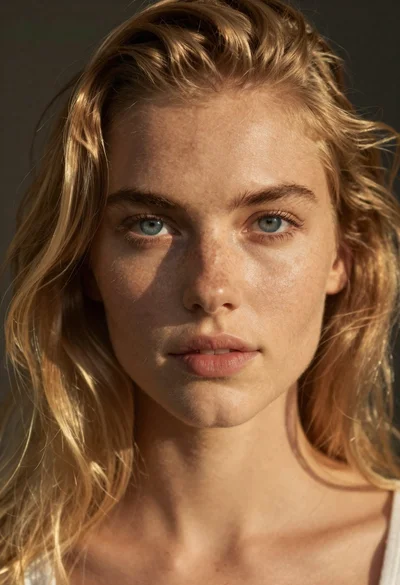 Portrait of young woman with blue eyes and blonde hair