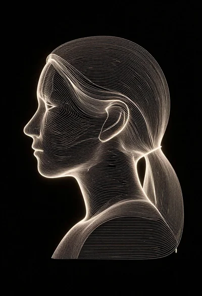 Stylized profile silhouette made of layered horizontal lines