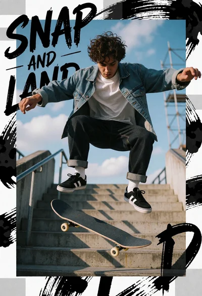Skateboarder midair trick over concrete stairs under bright blue sky
