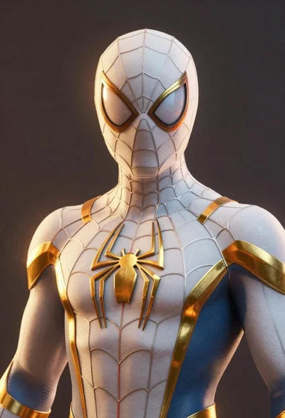 Spider man in white and gold armored suit