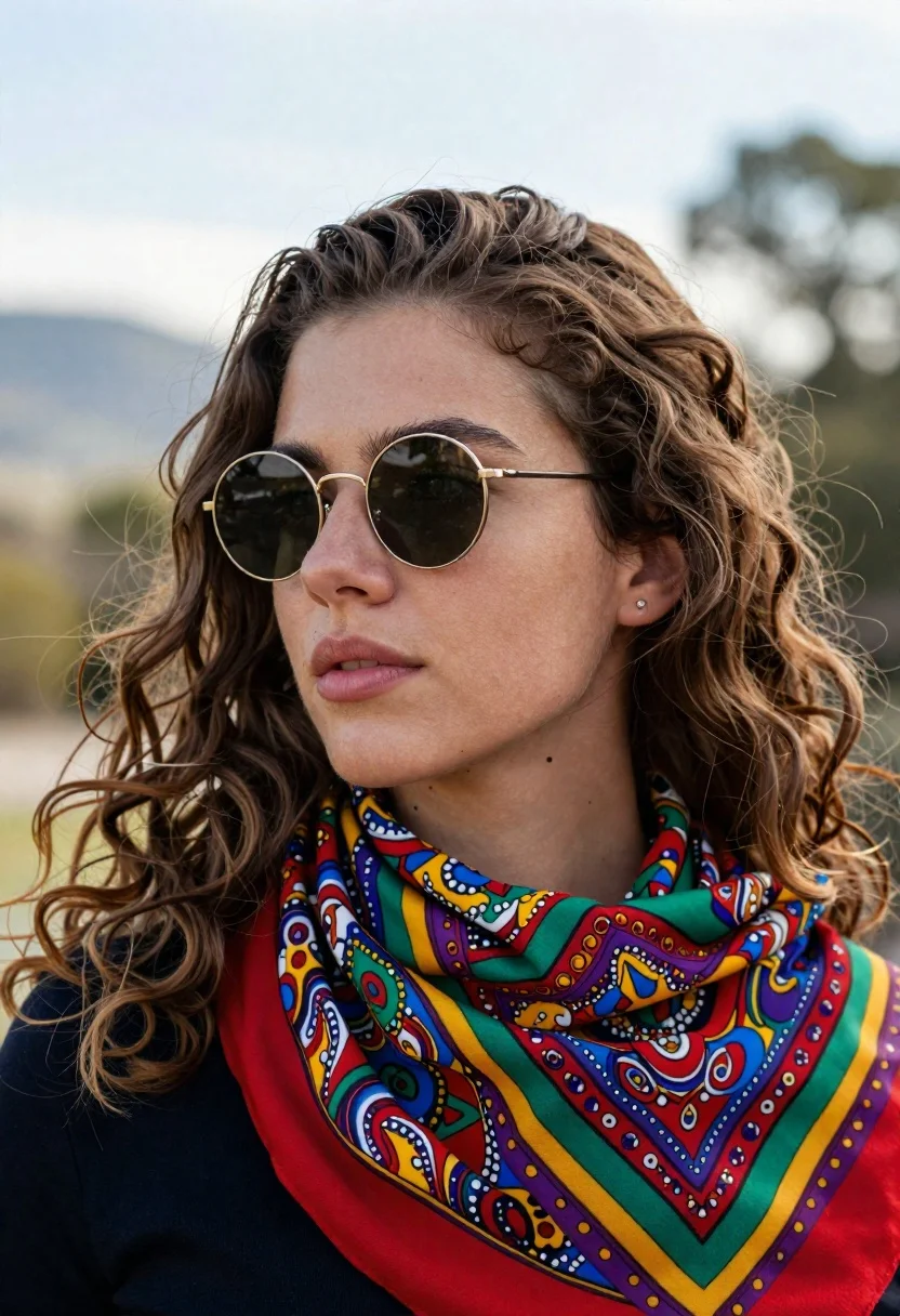 Portrait of young woman with brown hair and sunglasses in nature - AI generated image prompt sample
