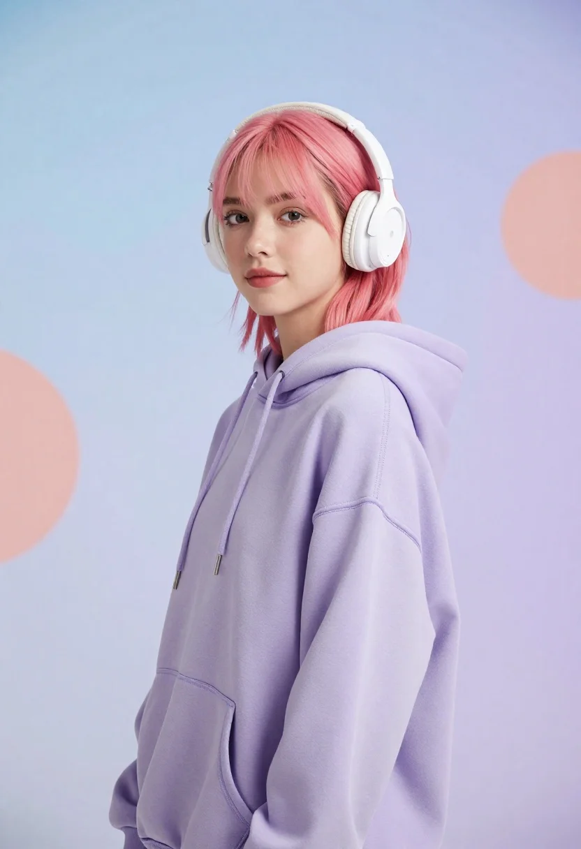 Studio portrait of young woman with pink hair - AI generated image prompt sample
