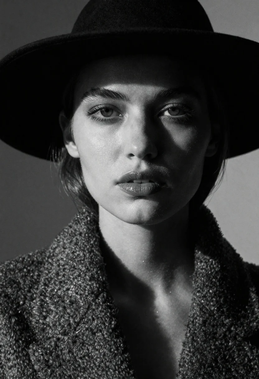 Black and white fashion portrait of a woman - AI generated image prompt sample