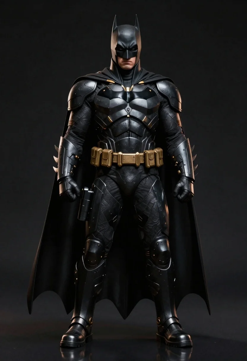 Batman in detailed armored suit against dark background - AI generated image prompt sample