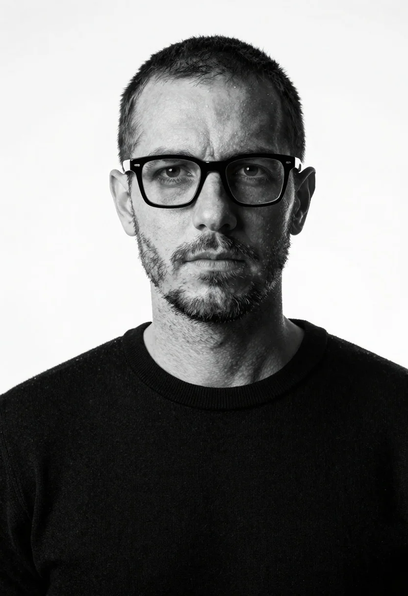 Black and white portrait of man with glasses