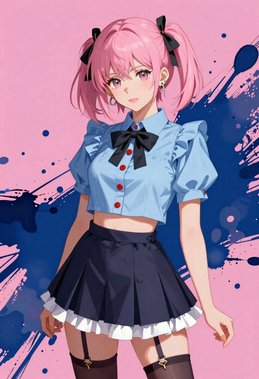 Anime portrait of woman with pink hair and ruffles - AI generated image prompt sample