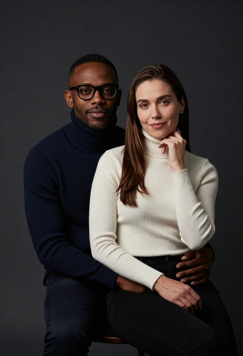 Studio portrait of a couple seated together