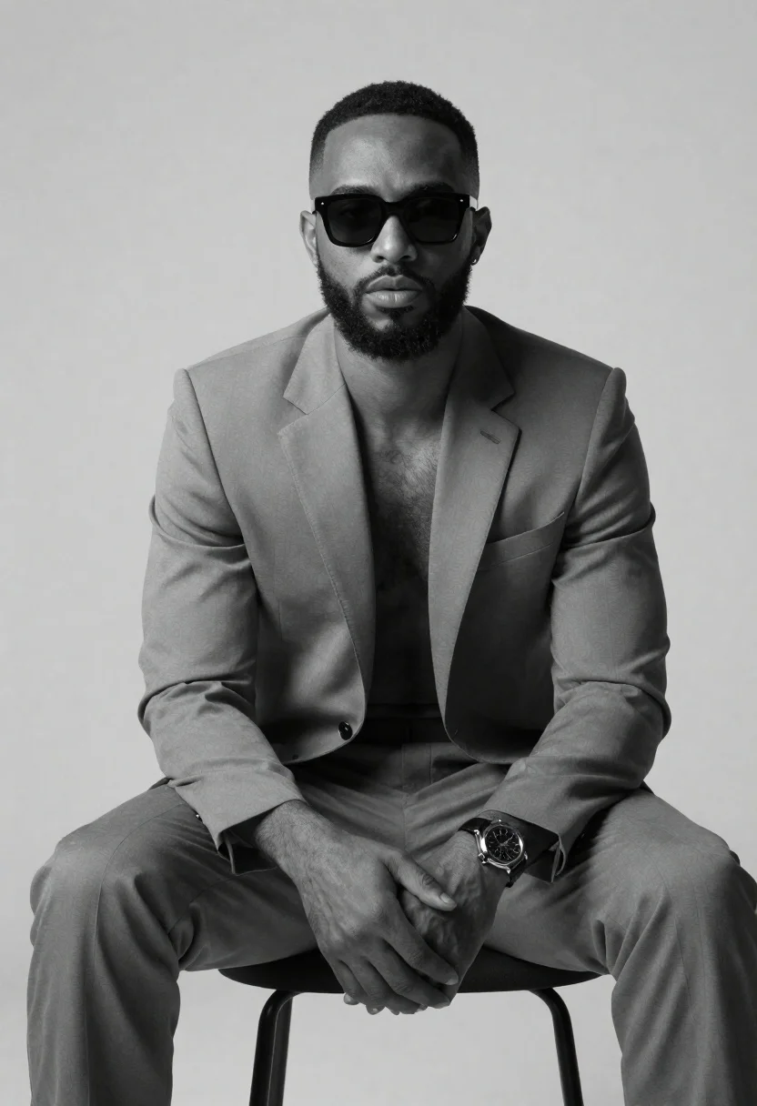 Black and white portrait of confident man in studio