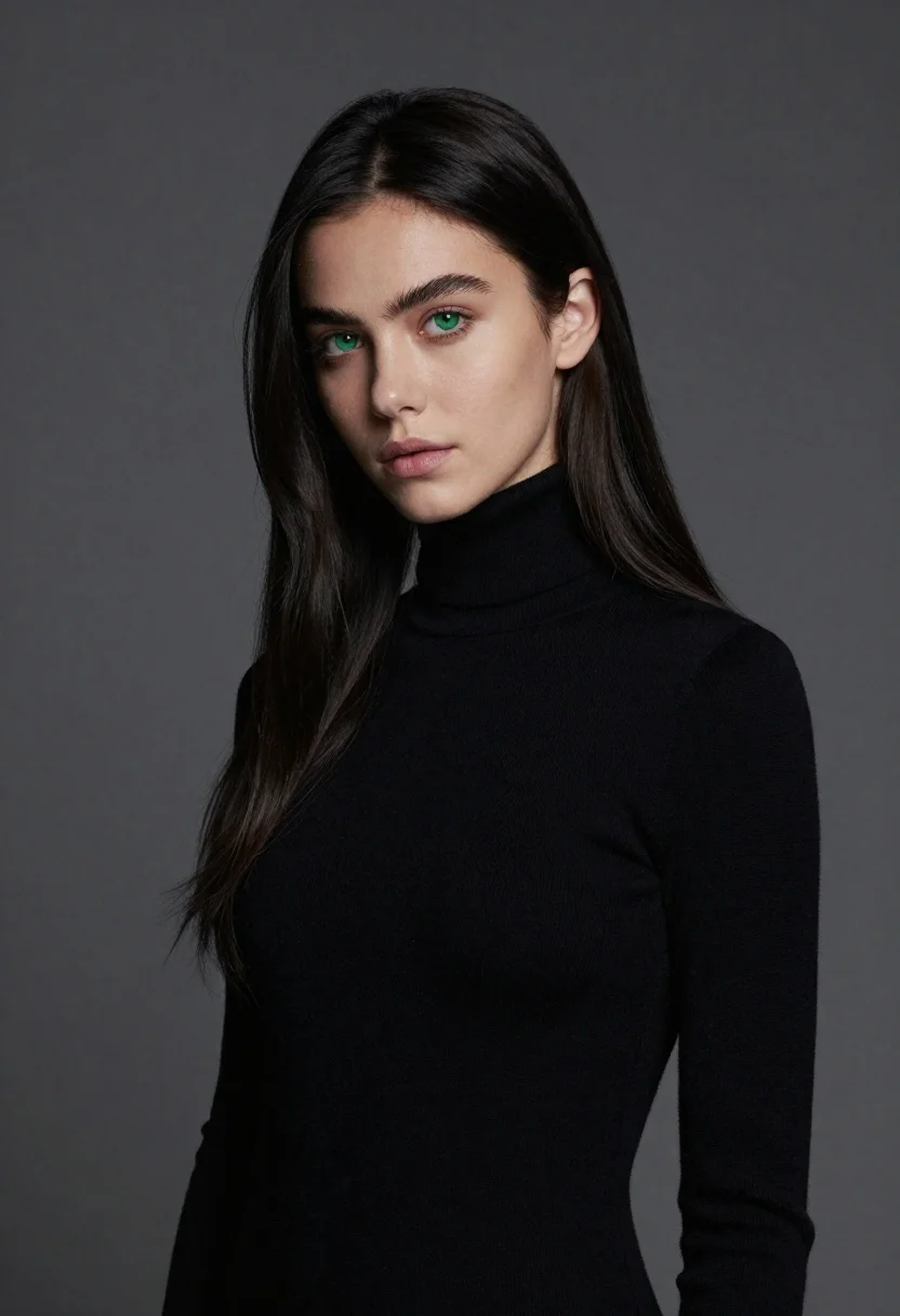 High fashion portrait of woman in black turtleneck - AI generated image prompt sample