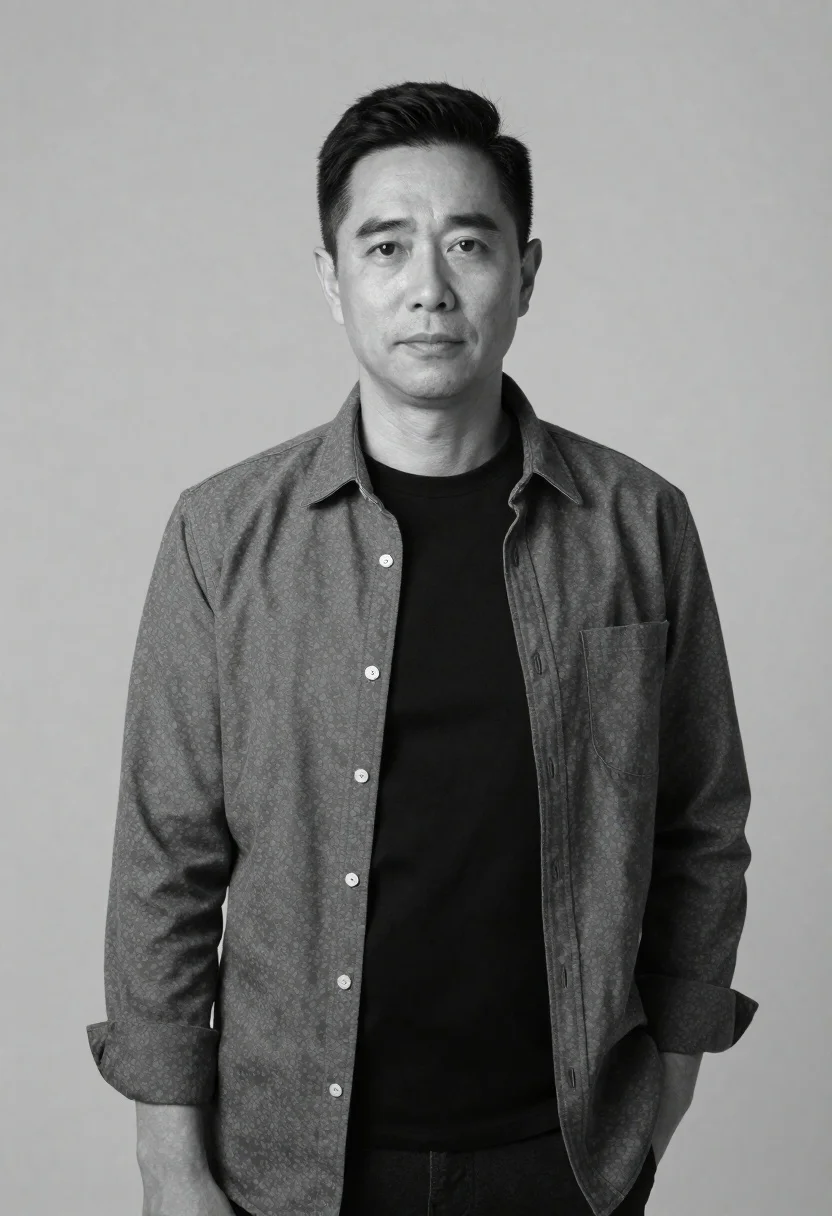 Black and white portrait of man against plain background