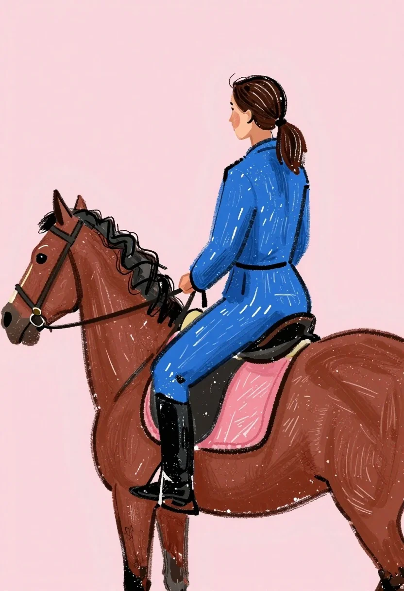 Sketch drawing of woman riding horse on pink background - AI generated image prompt sample