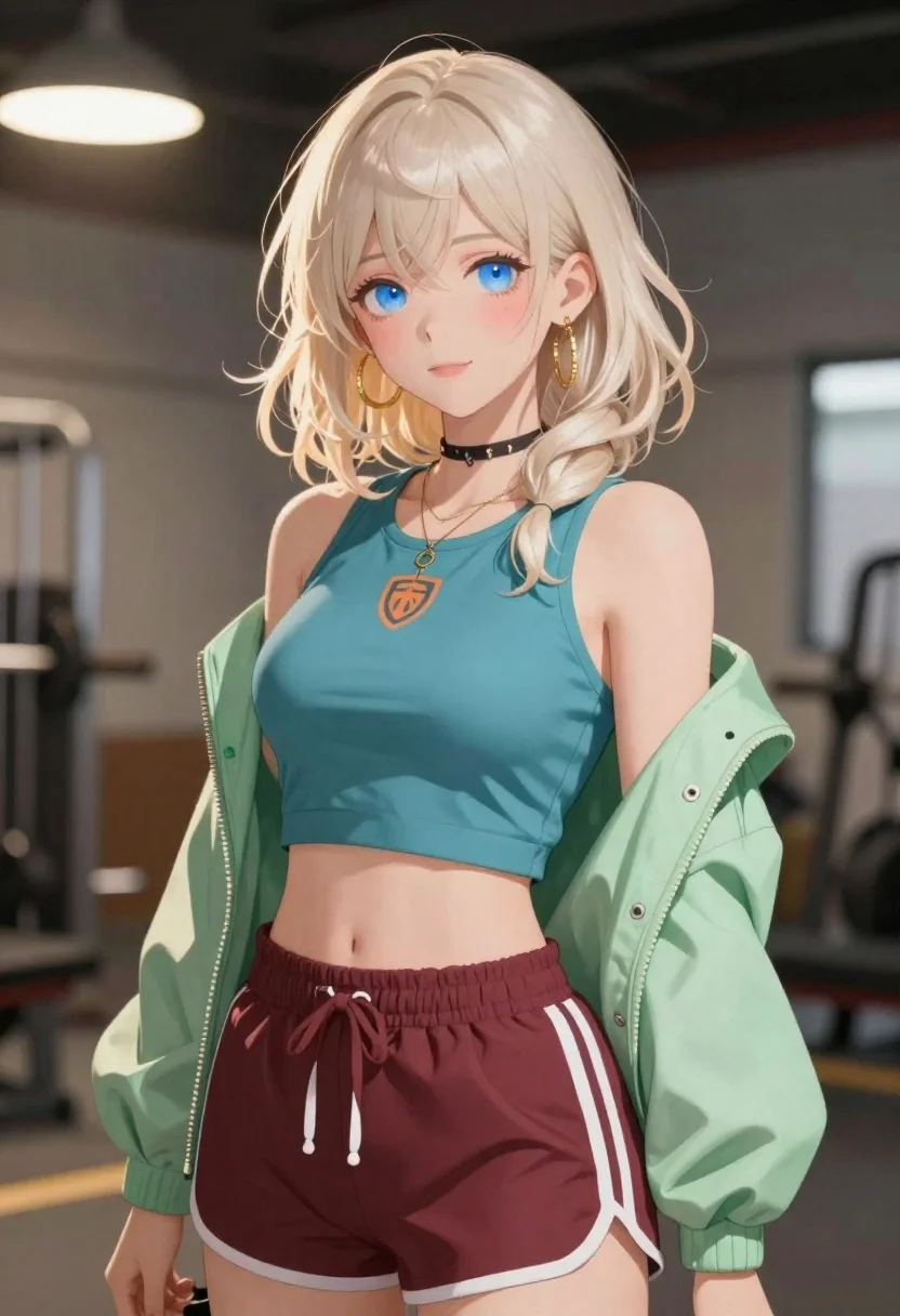 Anime portrait of woman with blonde hair in teal top - AI generated image prompt sample