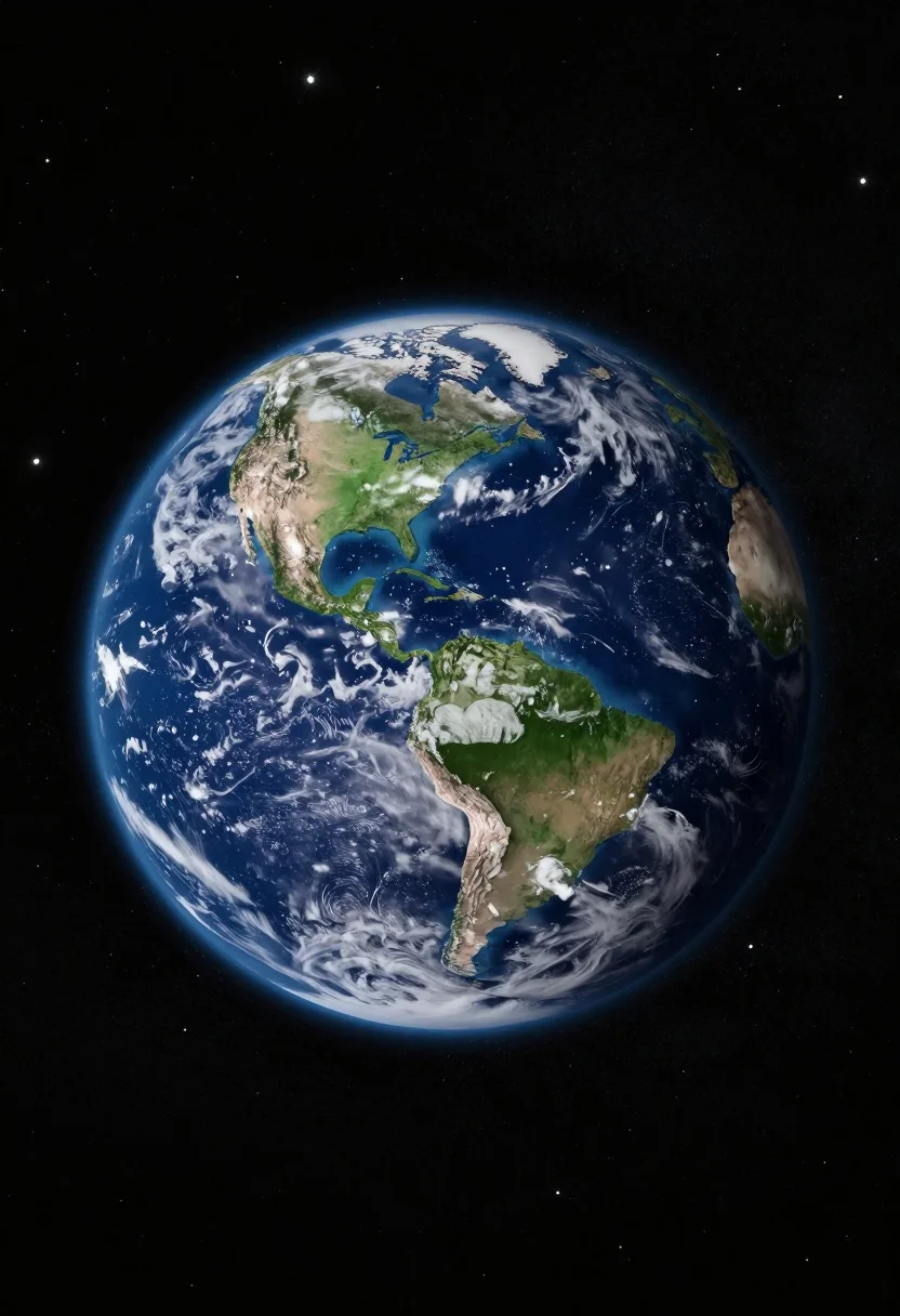 Majestic view of earth planet floating in deep space against starfield - AI generated image prompt sample