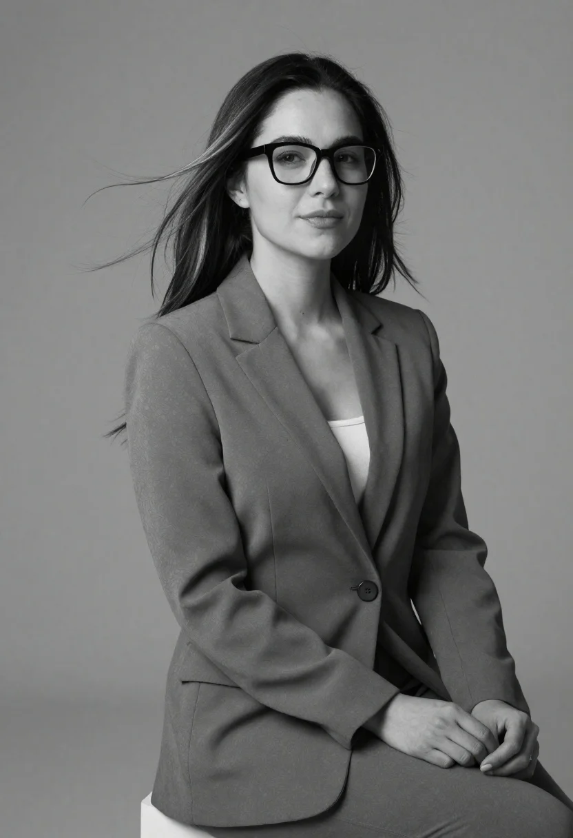 Black and white portrait of woman in business attire - AI generated image prompt sample