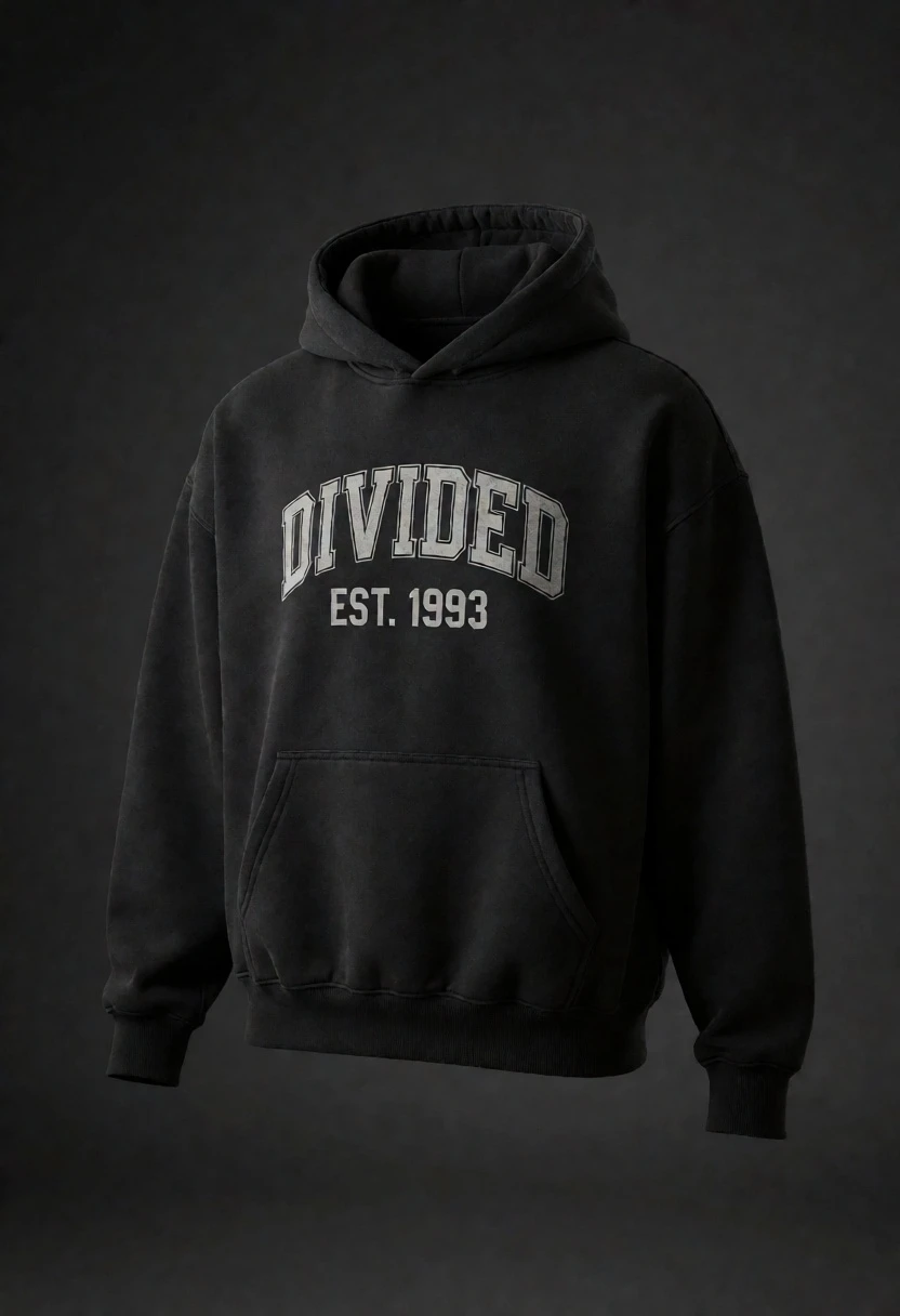 Black vintage hoodie floating against dark gray background for product display - AI generated image prompt sample
