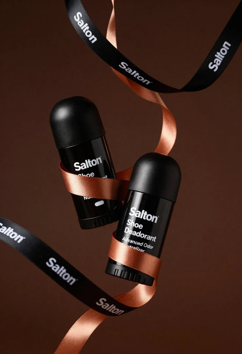 Two black deodorant bottles wrapped in a flowing black ribbon - AI generated image prompt sample