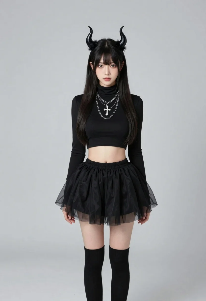 Full body portrait of woman in black outfit - AI generated image prompt sample