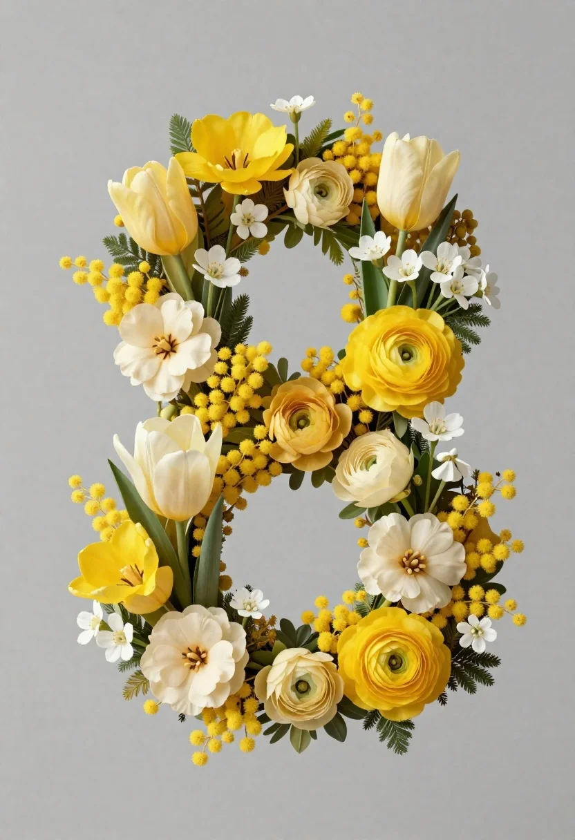Floral number eight composition on muted grey background - AI generated image prompt sample