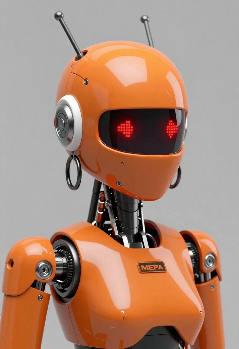 Orange humanoid robot with white mechanical accents