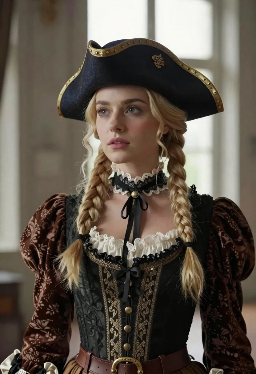 Blonde woman in victorian steampunk attire portrait