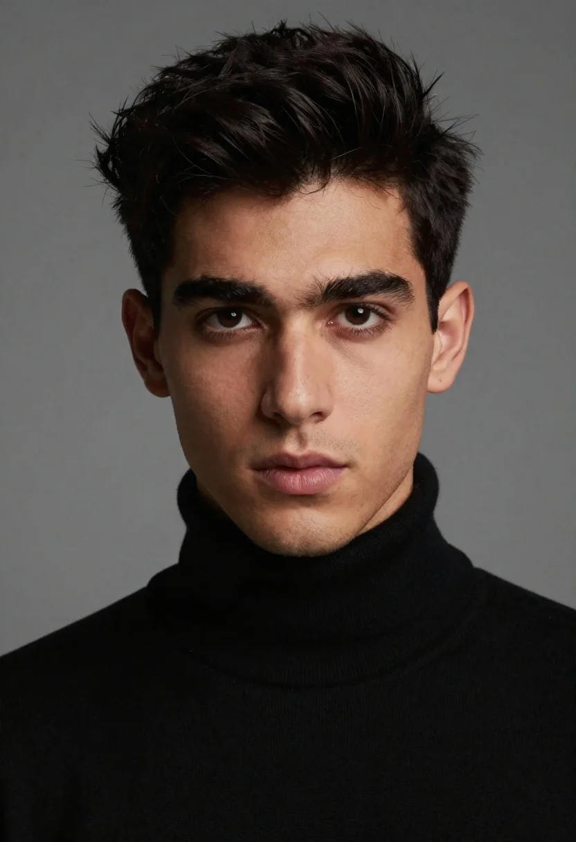 Studio portrait of young man in black turtleneck - AI generated image prompt sample